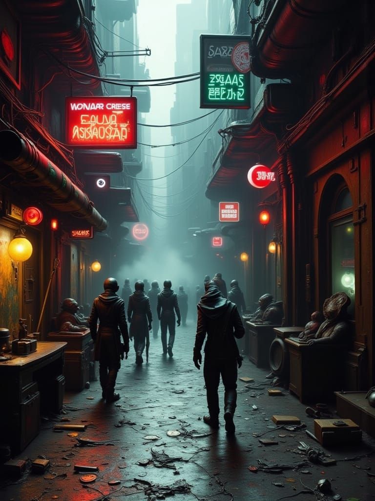 Gritty Alien Alleyway in Retro-Futuristic Style