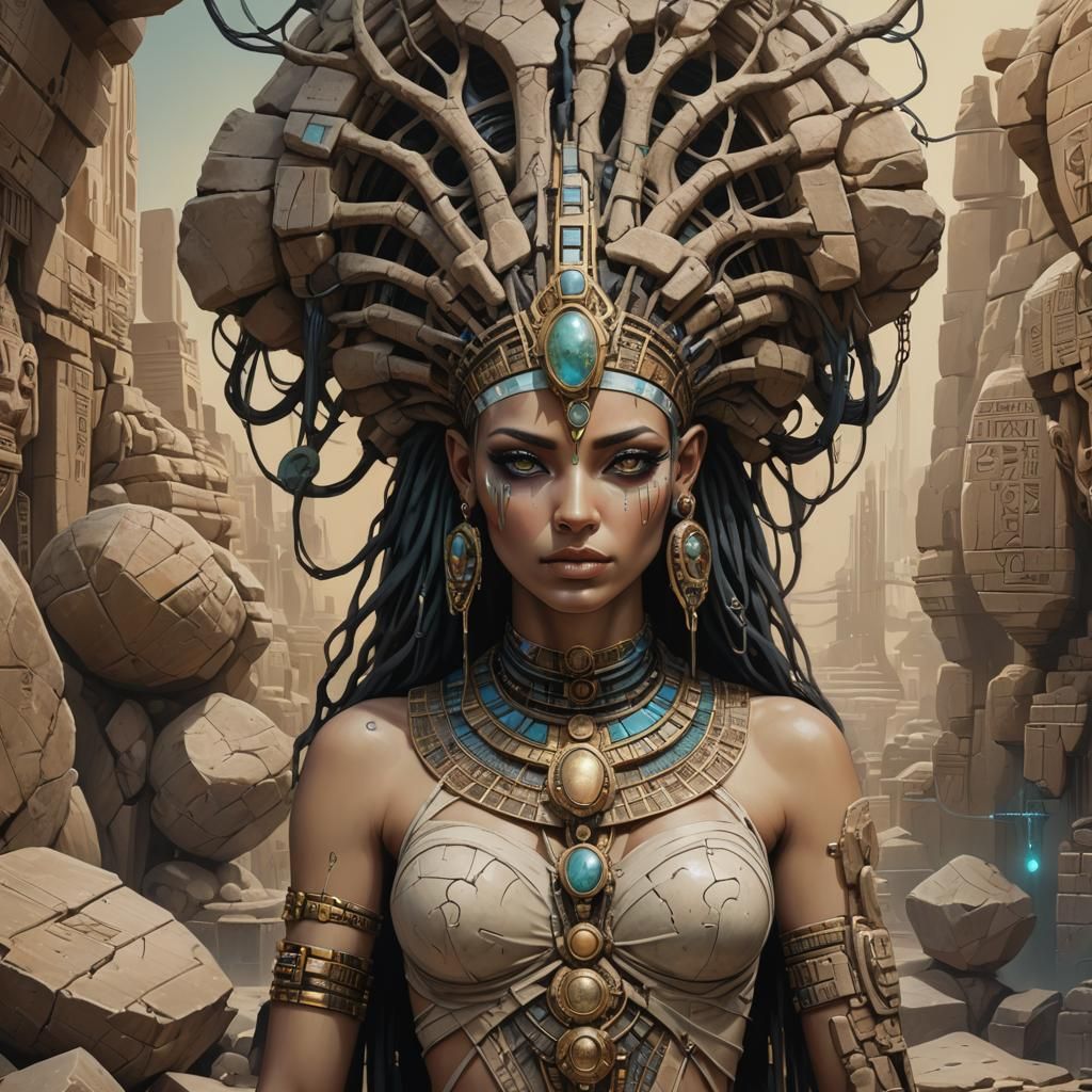 Cyberpunk Egyptian Goddess in Dystopian Surrealism