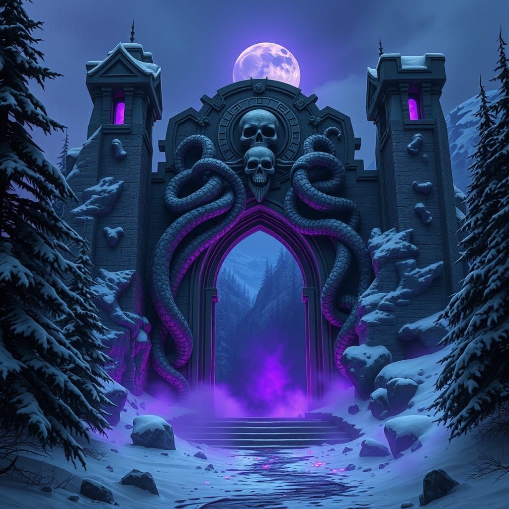 Ancient Nordic Shrine Erupts from Dark Forest Under Deep Pur...