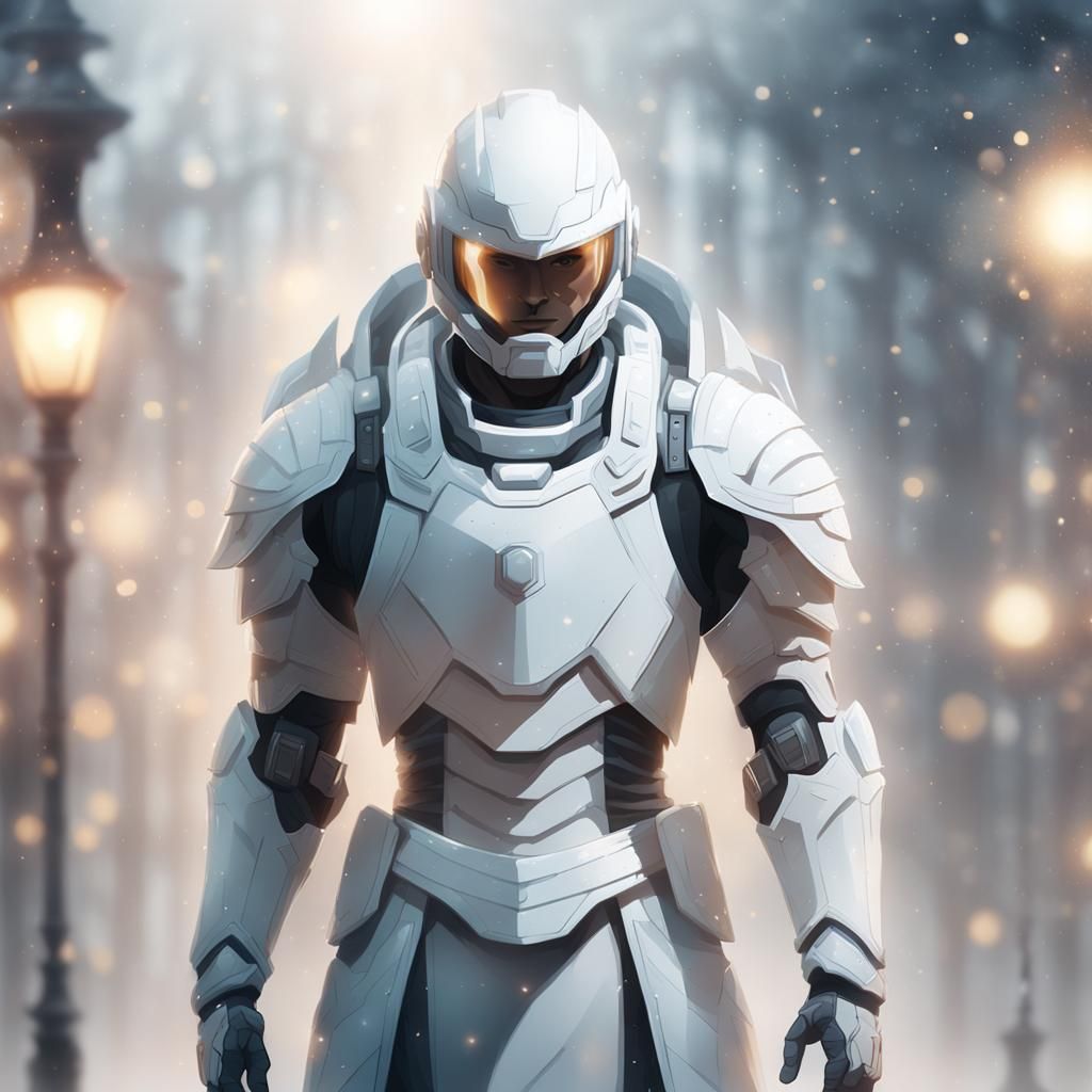 Ethereal White Armored Figure Concept Art