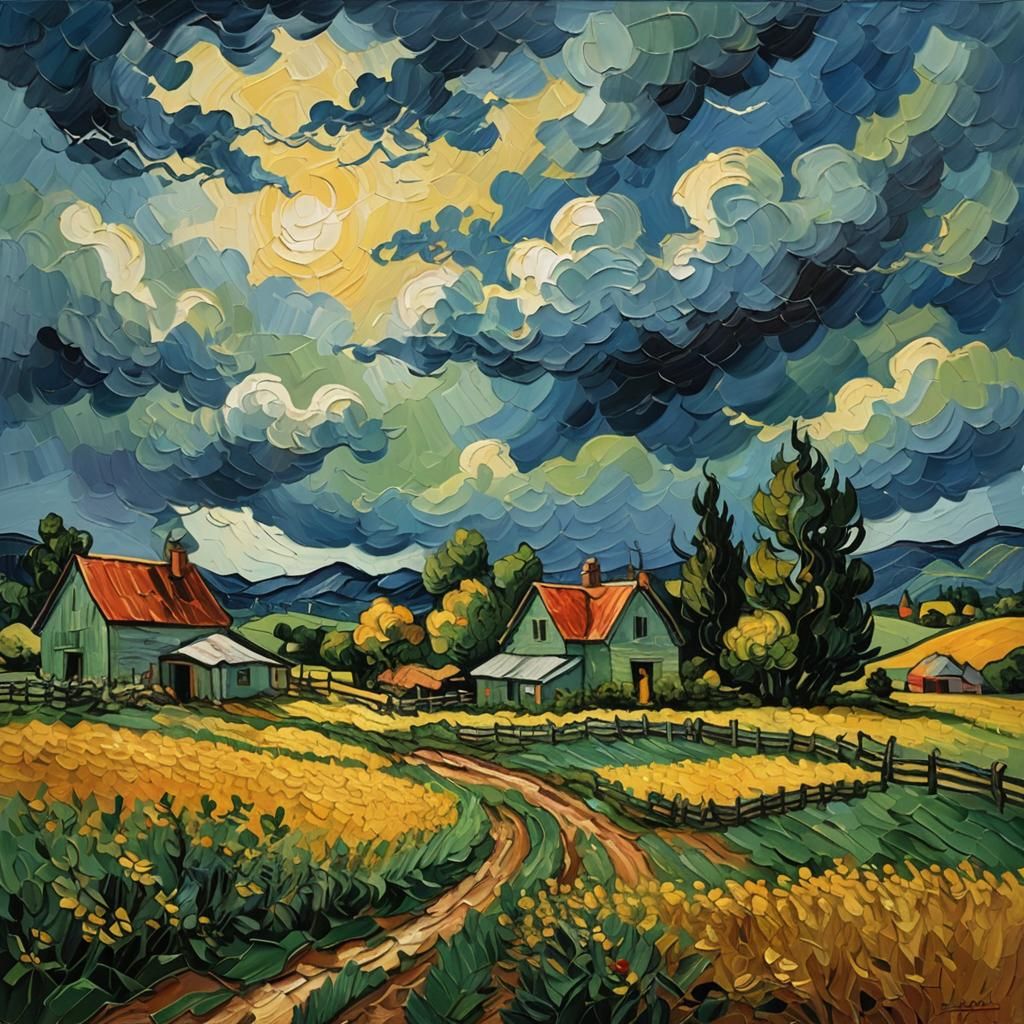 Impasto Landscape with Storm