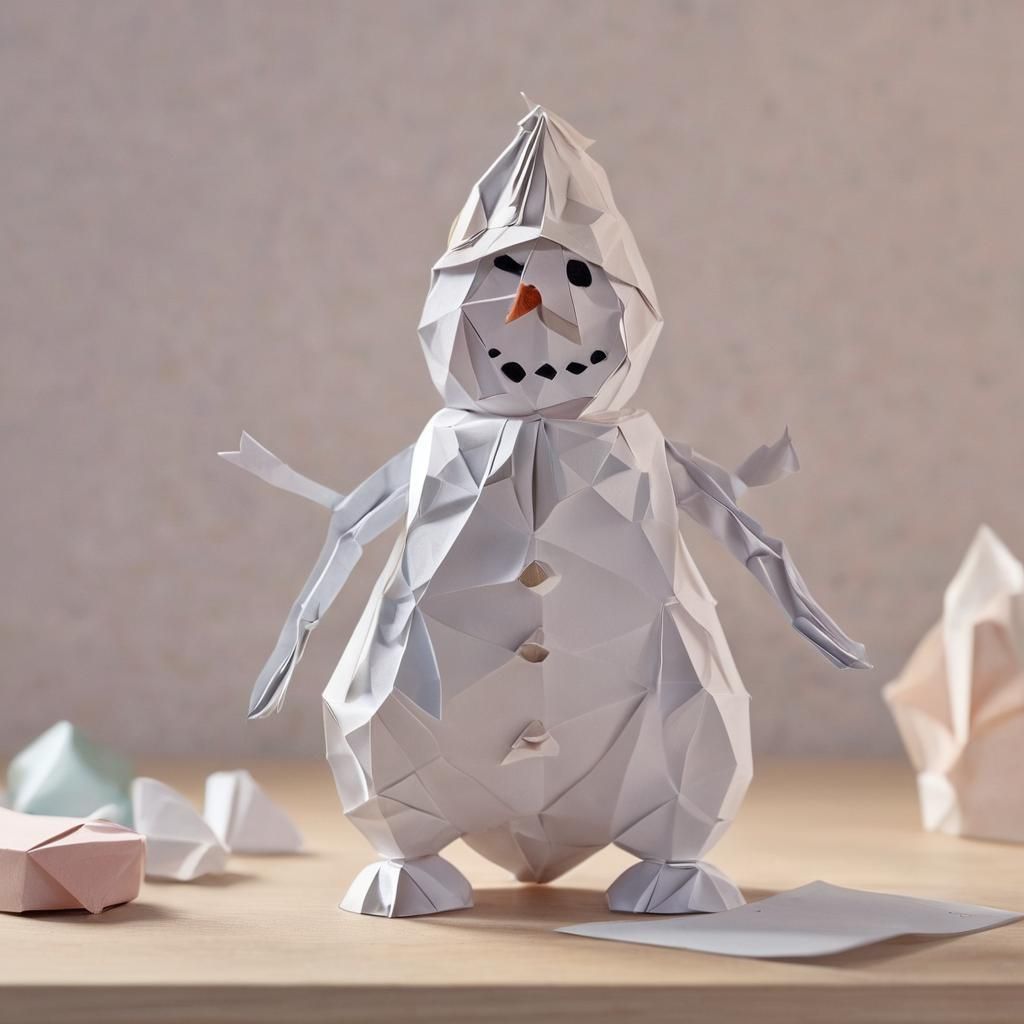 Intricate Origami Snowman Papercraft on Desk