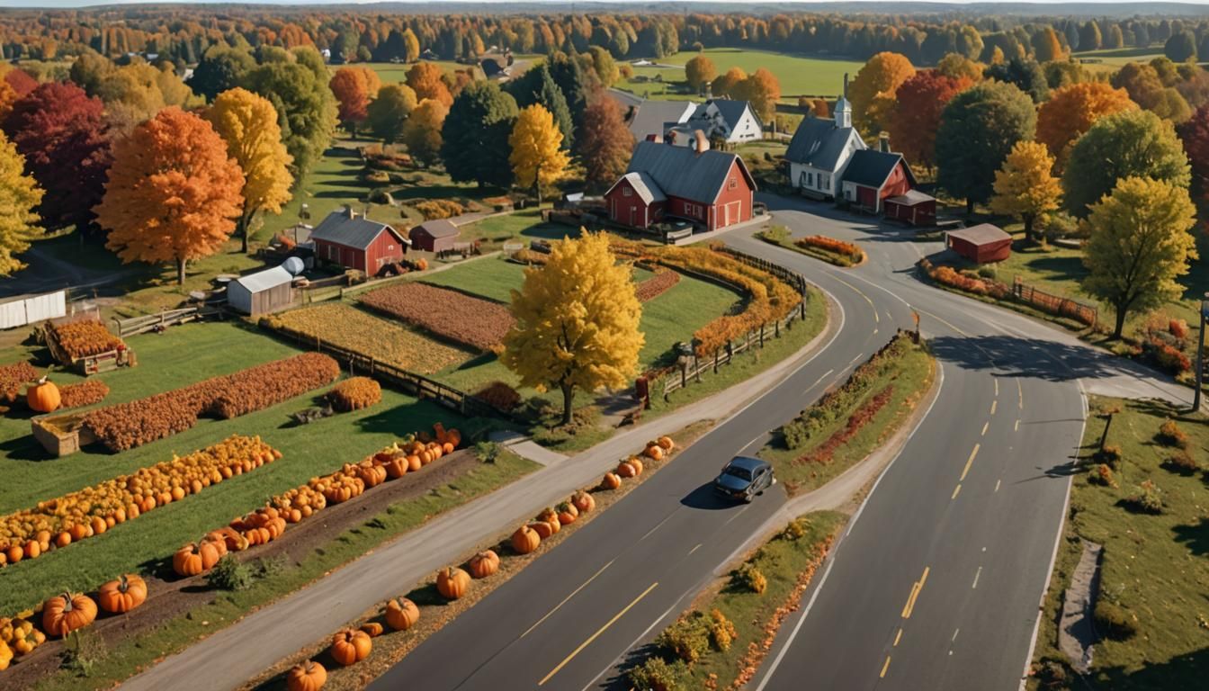 Bucolic Autumn Road With Pumpkin Patch in 8K