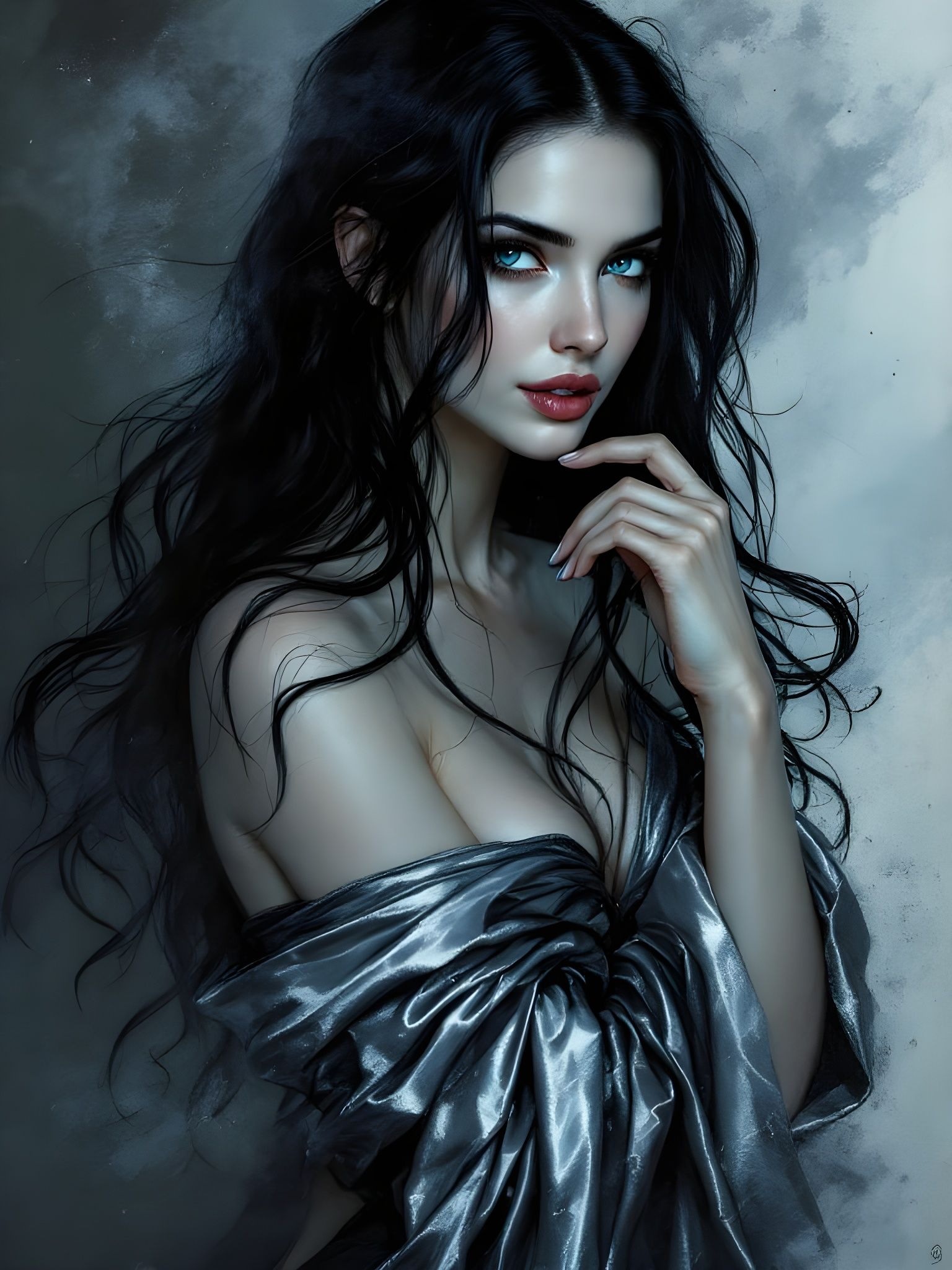 Norse Goddess Contemplation in Dark Art Style