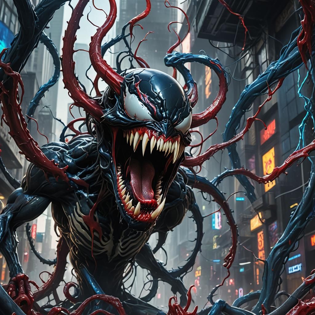 Venom with Dripping Tongue in Detailed Matte Painting