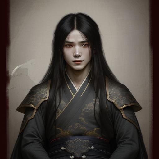 Tricky Smiling Boy in Dark Hanfu, Horror Style