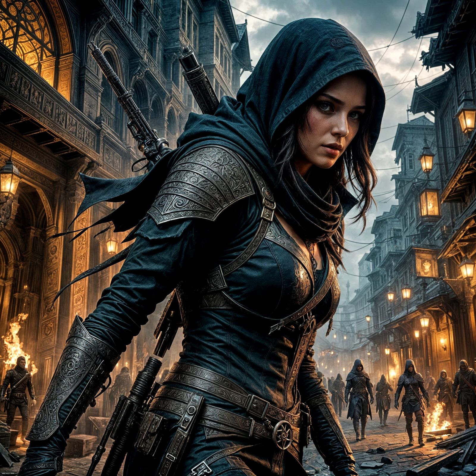 Beautiful Female Assassin Lurking in Shadows