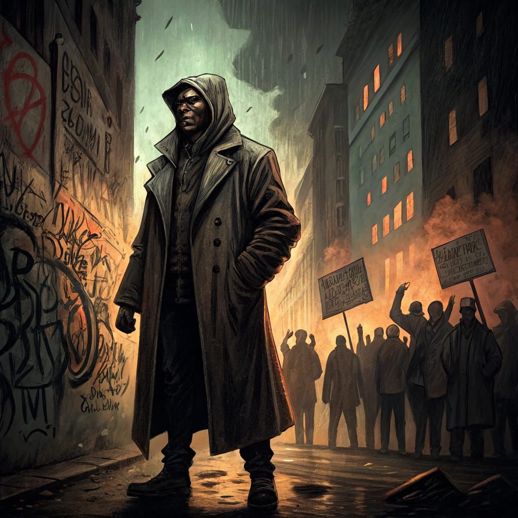 A Dignified Figure Confronts Oppression in Street Art Style