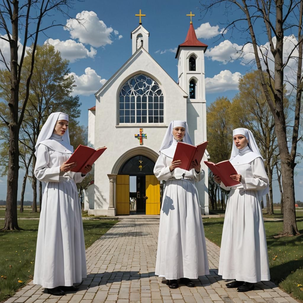 Singing Nuns in Whimsical Surreal Style