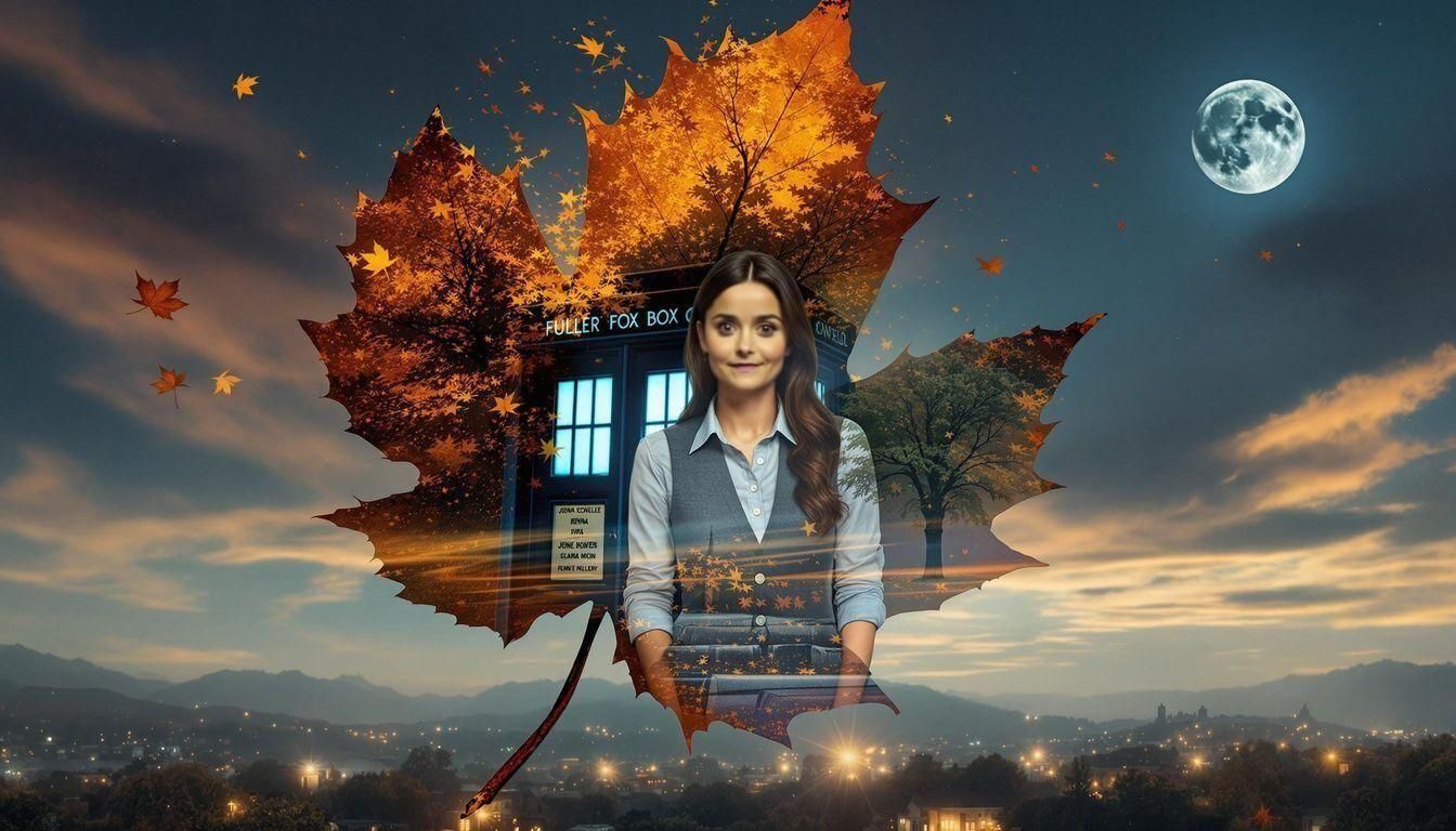Surreal Maple Leaf Scene with Clara and the TARDIS in Whimsi...
