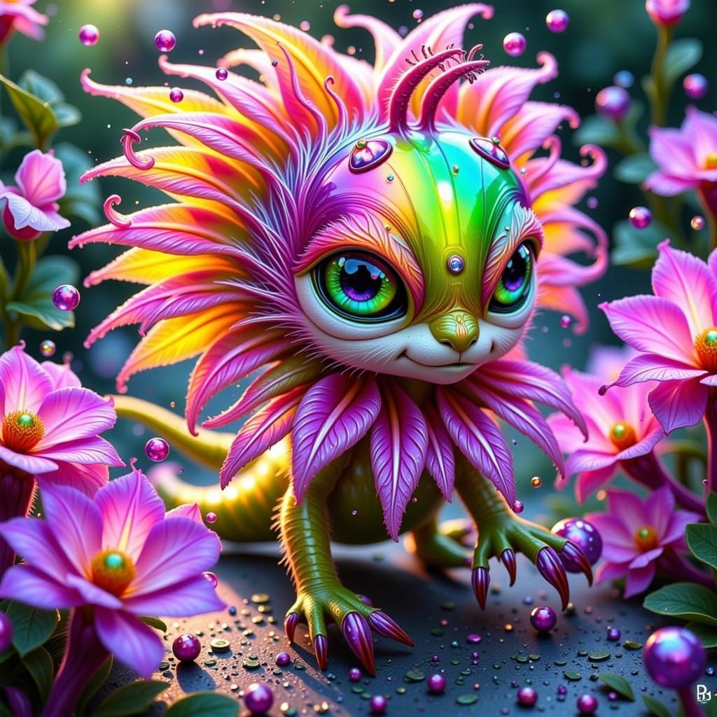 Rainbow Berry Monster Foo Explores Whimsical Yard with Playf...