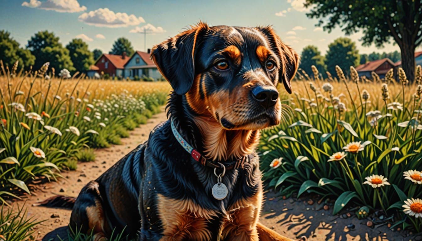 Pointillist Summer Dog: Warm Feelings in Pointillism