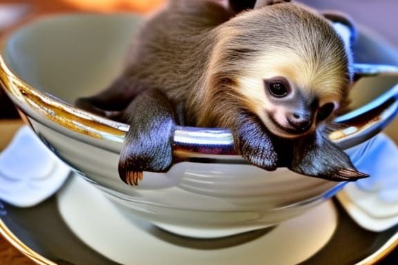 A Baby Sloth In A Broken Teacup