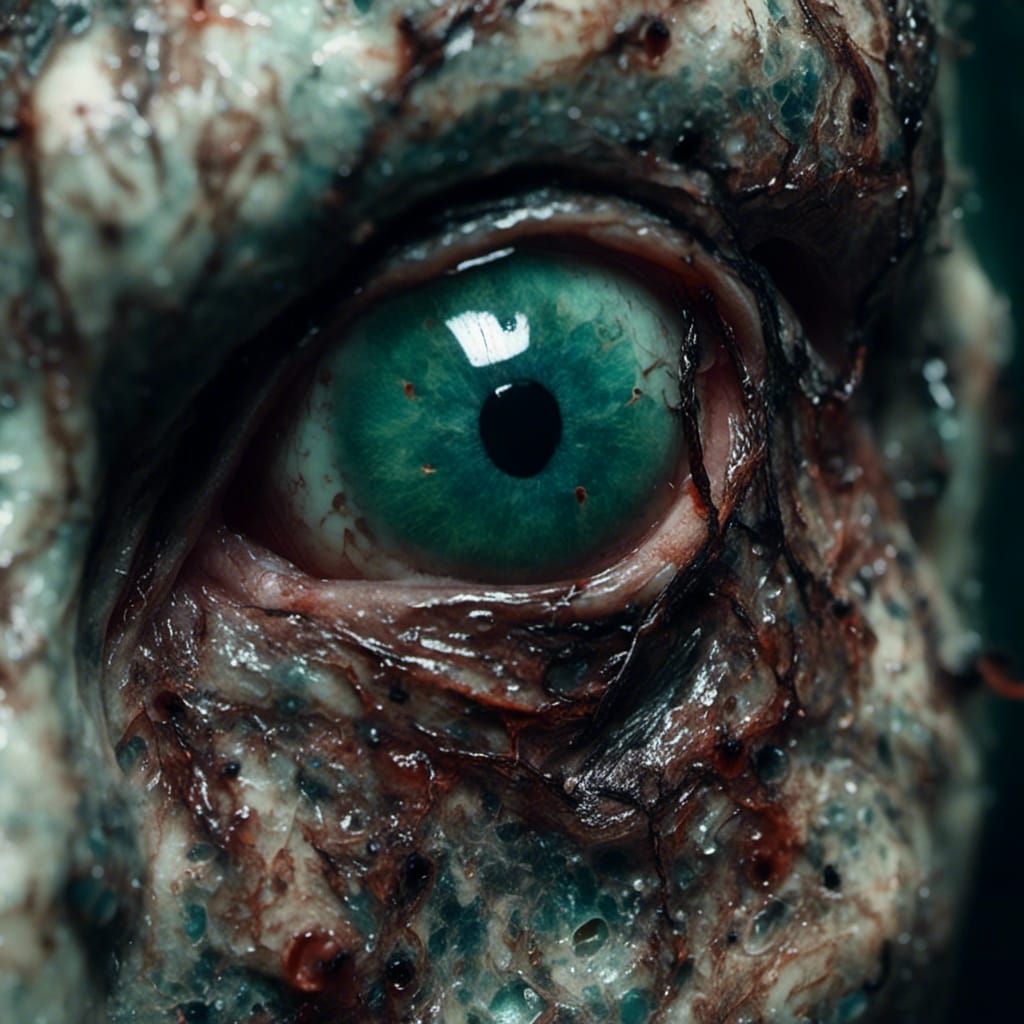 Grotesque Fly-Human Hybrid Face in Body Horror Style