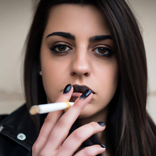 Girl in Leather Jacket Smoking: Urban Portrait
