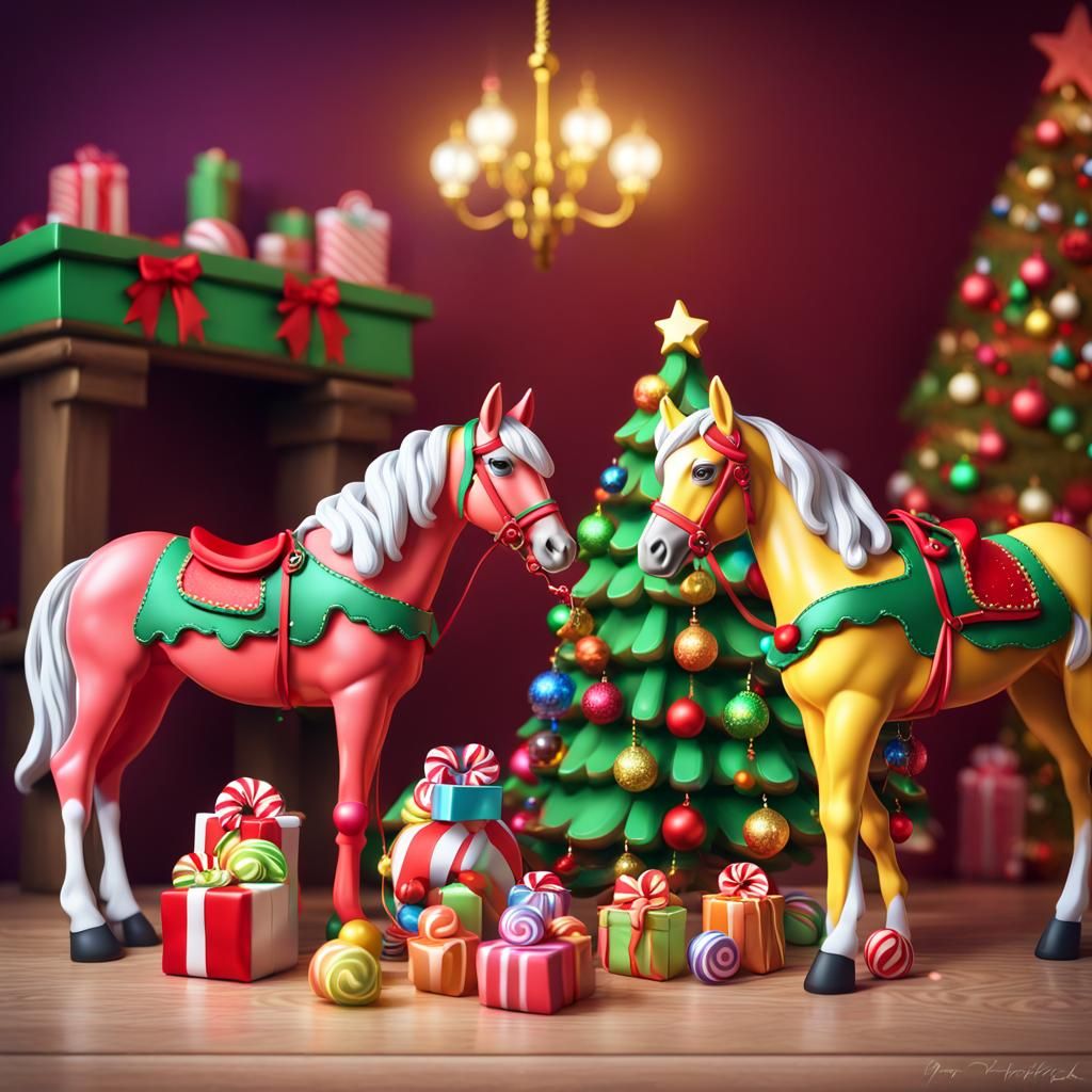 Christmas Toy Horses in Candyland Art Style