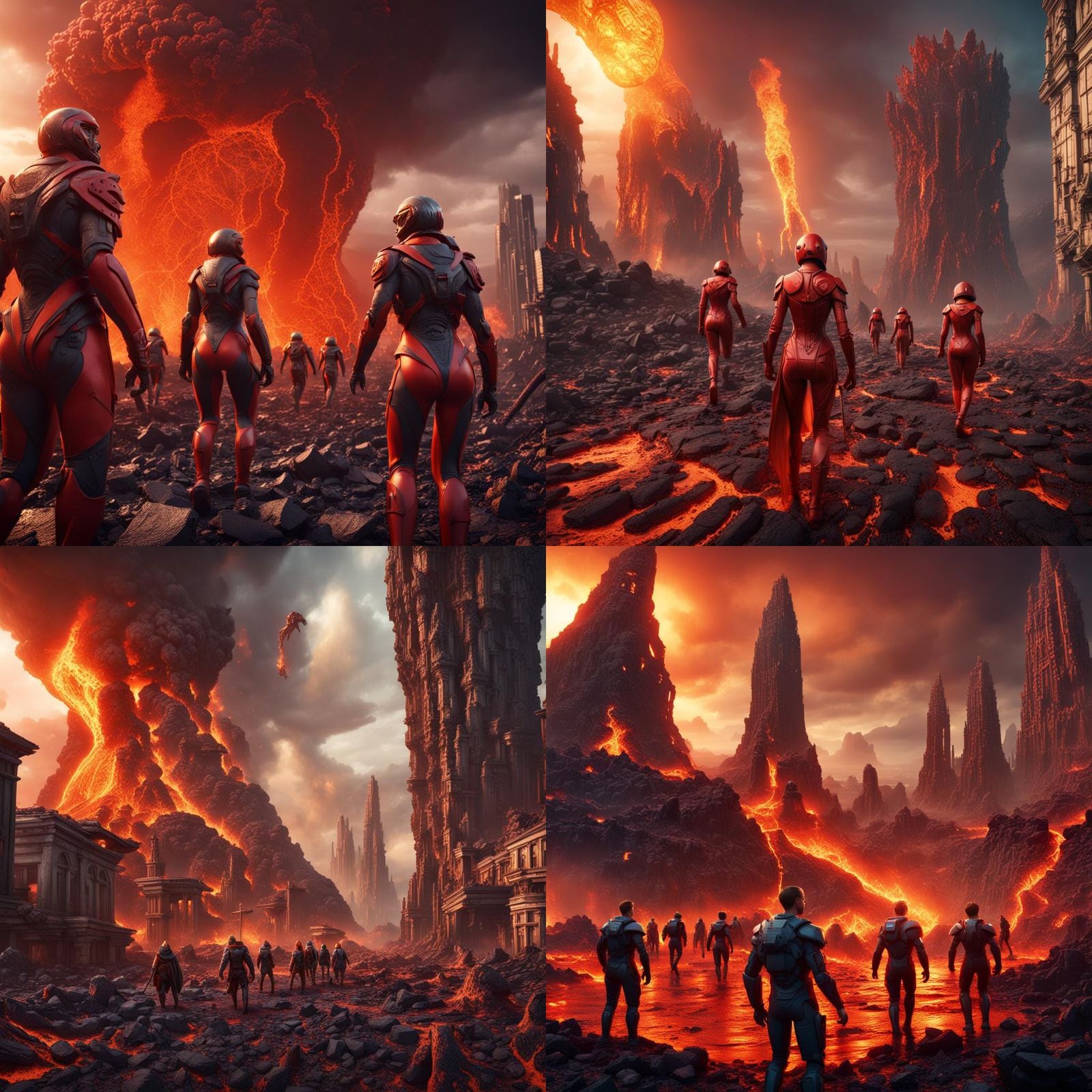 Super Suits Escape Lava Planet: Detailed Matte Painting