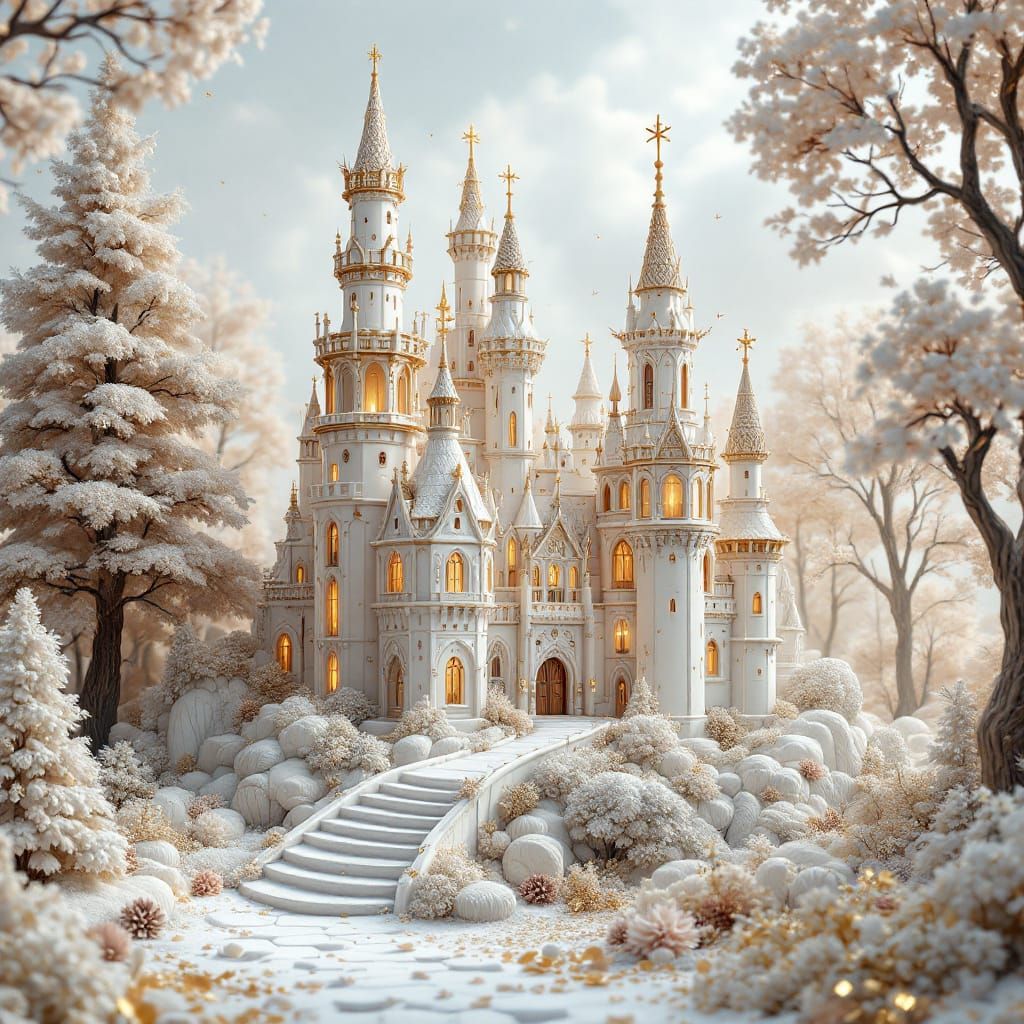 Opulent Whipped Cream Castle in Candy Forest Digital Matte P...