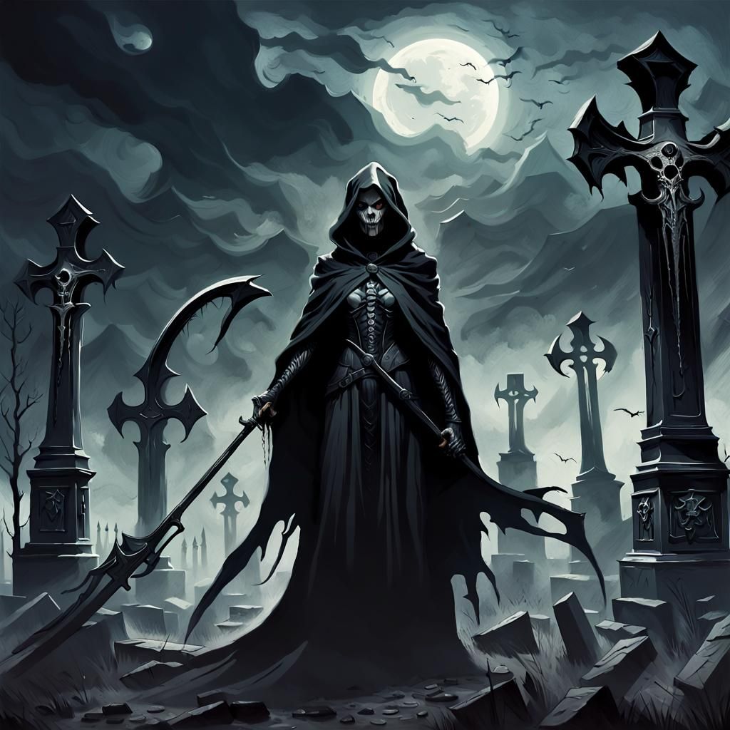 Eerie Female Grim Reaper in Dark Fantasy Style
