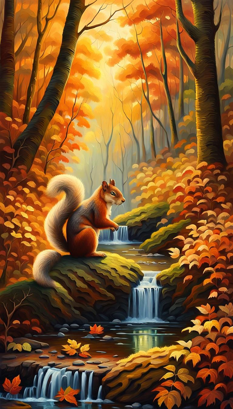 Giant Squirrel in Amazonian Forest at Dusk as Oil Painting
