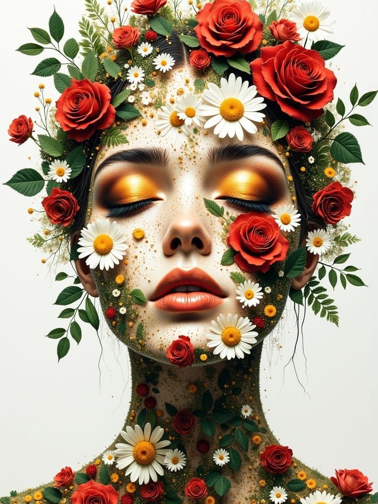 Floral Portrait: Woman's Face Made of Flowers