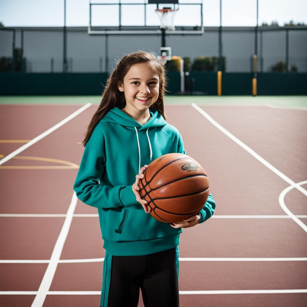 Girl with Brown Hair Holds Basketball