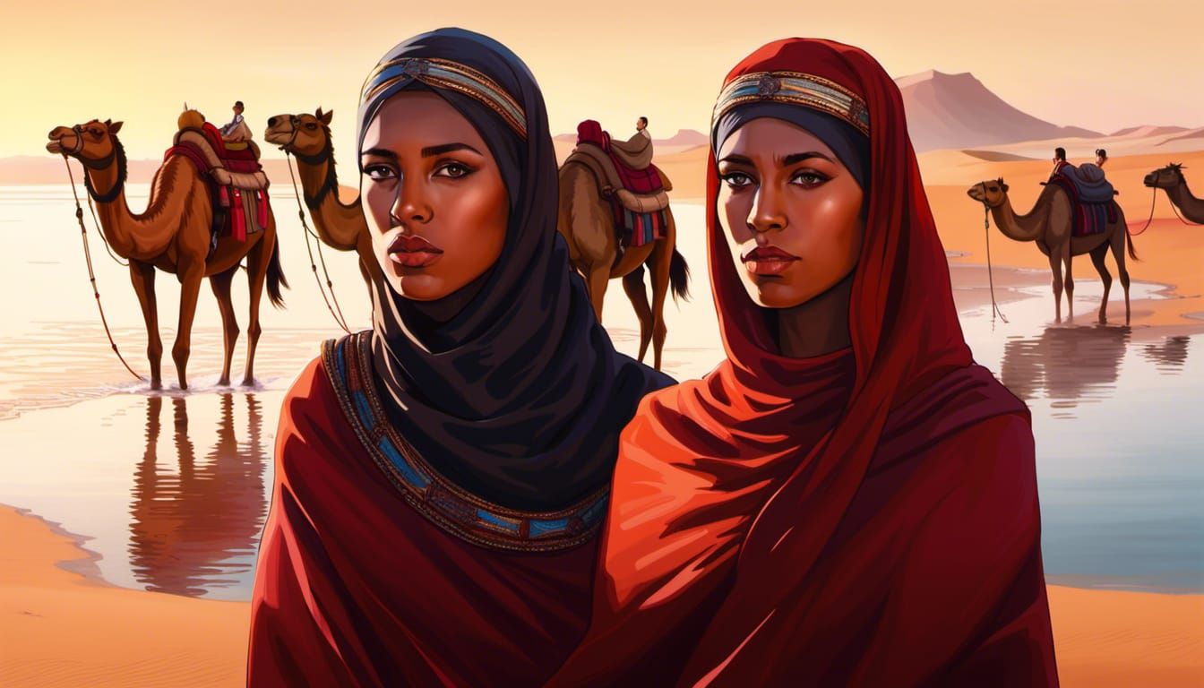 Desert meets ocean at Dakhla. Nomads settle the camels for the night