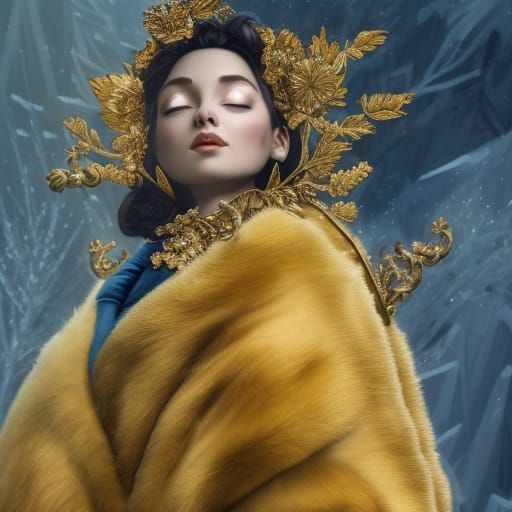 Queen Anna on Fur-Draped Throne, Digital Art