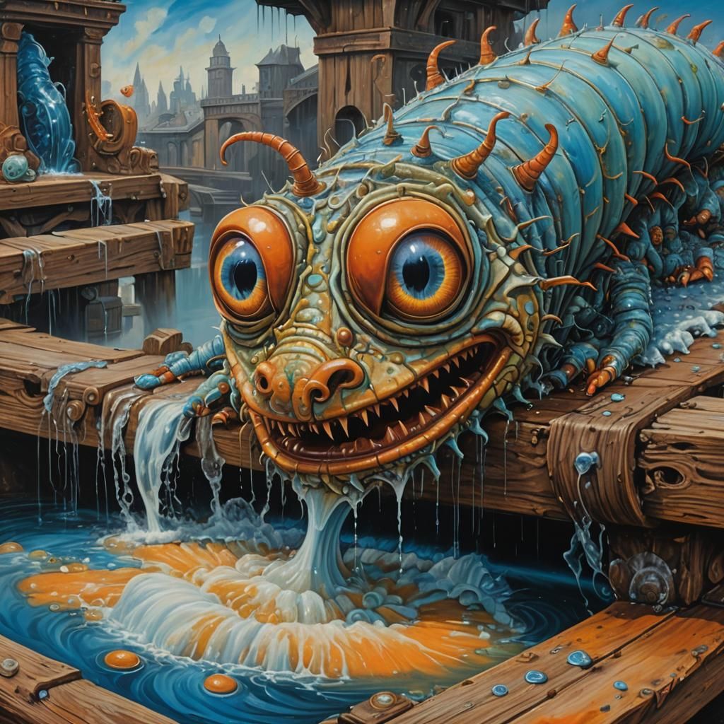 Surreal Caterpillar's Anguish: Expressionist Oil Painting