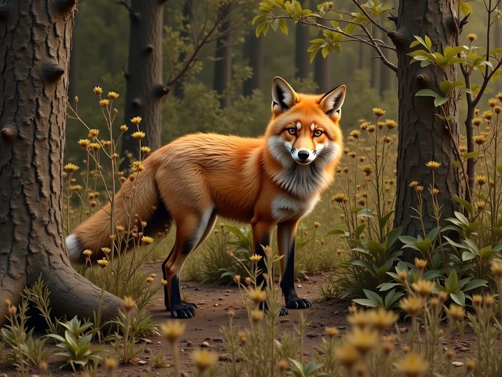 Majestic Fox in Misty Forest Illustration