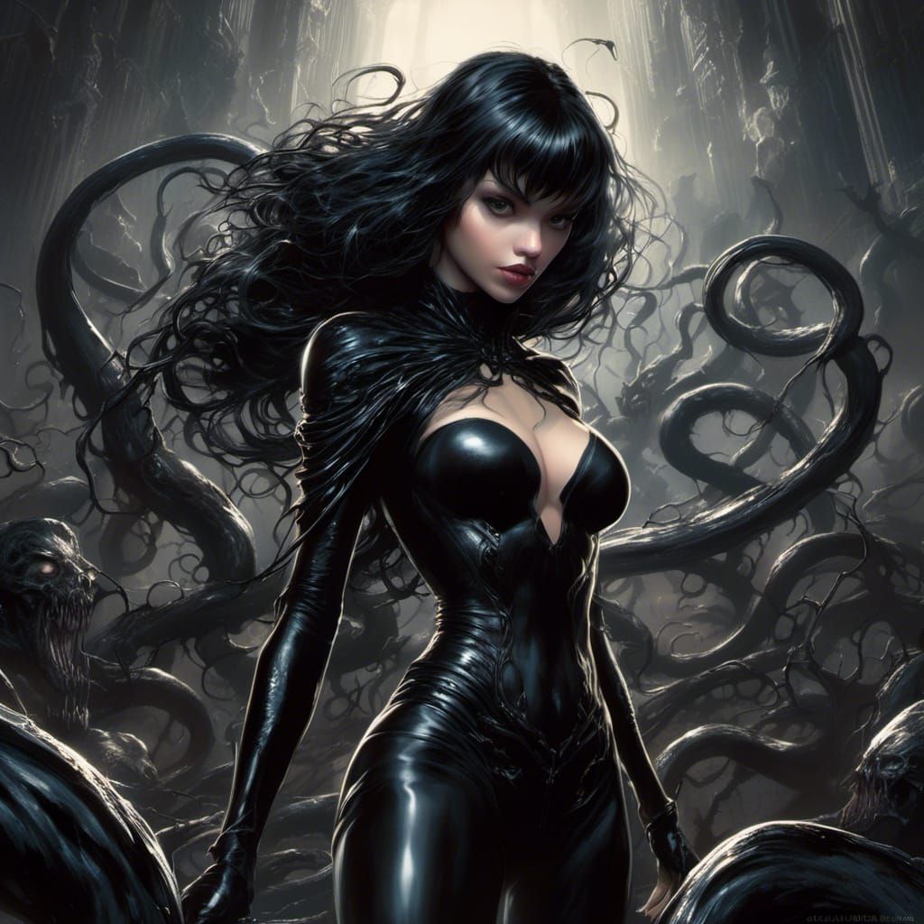 Symbiote Anime Girl in Graveyard Digital Art