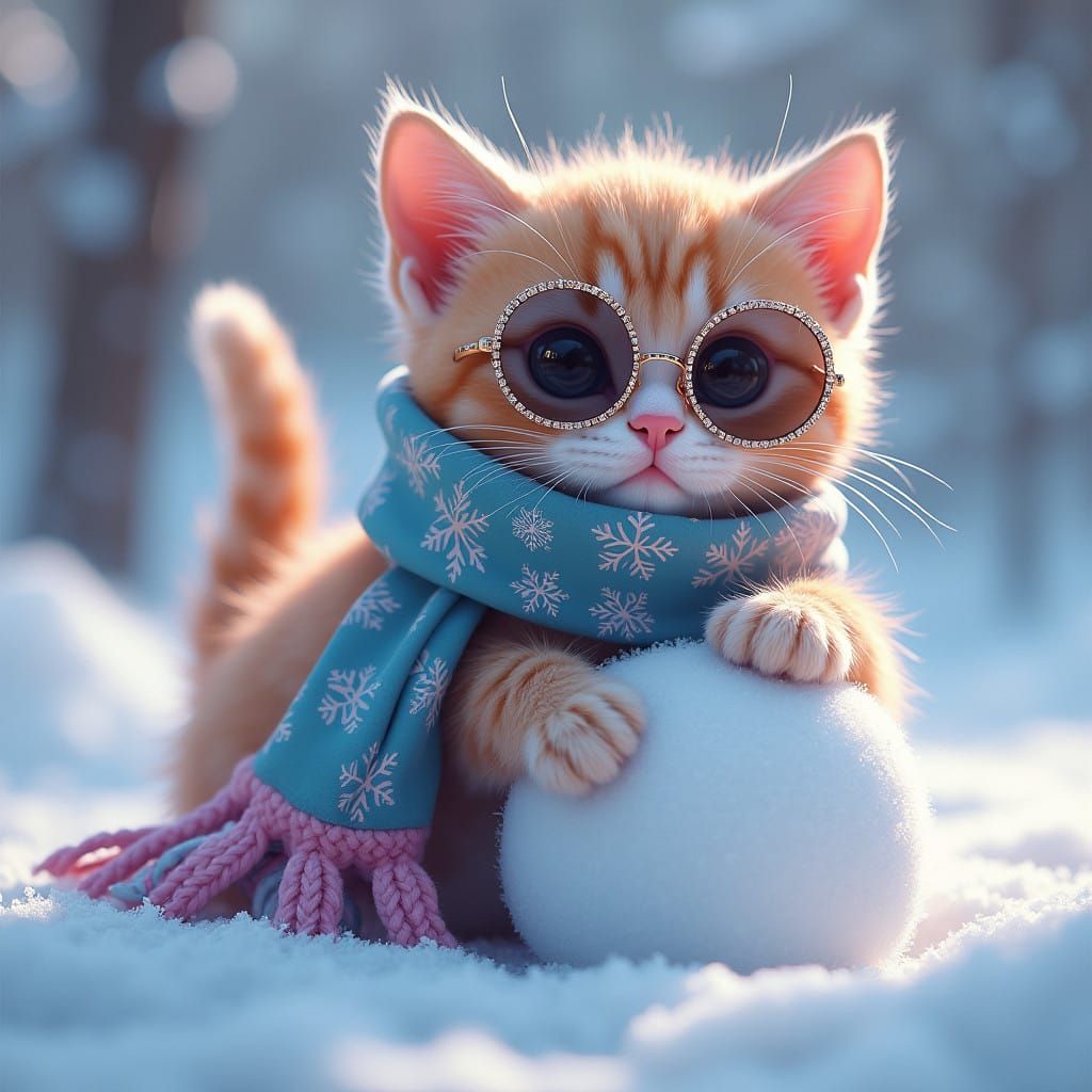 Whimsical Feline Princess in Winter Wonderland