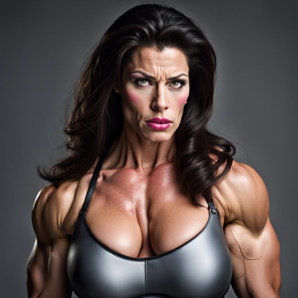 Striking Female Bodybuilder Portrait with Dramatic Makeup