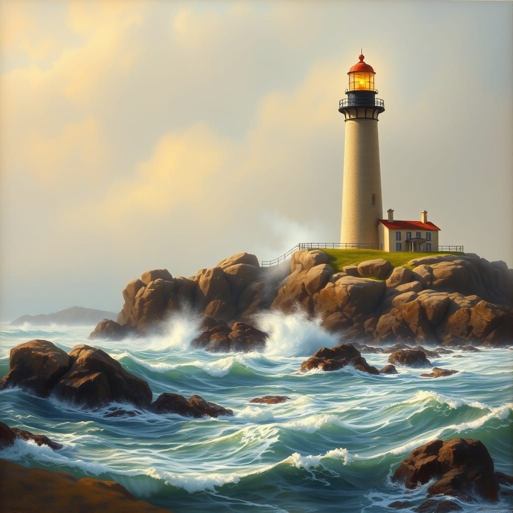 Lighthouse on Rocky Coast in Realistic Style