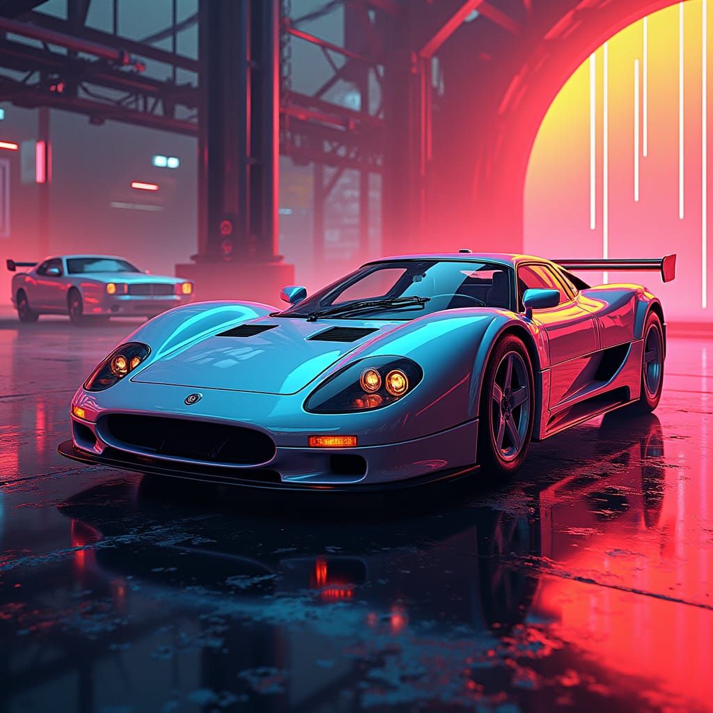 Retro-Futuristic Jaguar XJ220 in a 90s Dreamscape