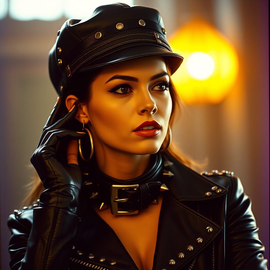 Gothic Biker Queen in a Cinematic Vignette