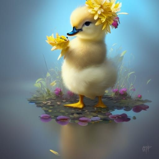 Cute Kawaii Duckling with Crown, Hyperdetailed Art