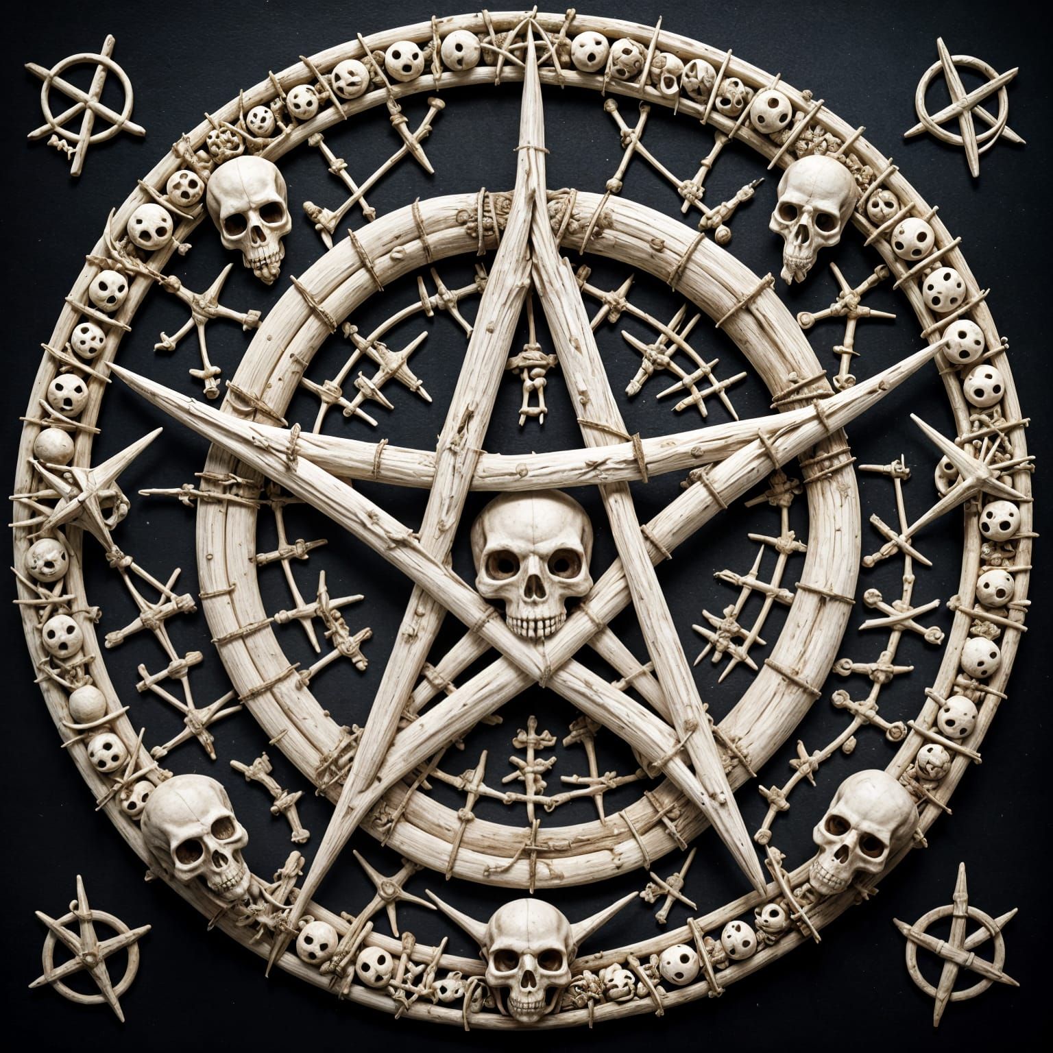 demonic pentagram made of bones