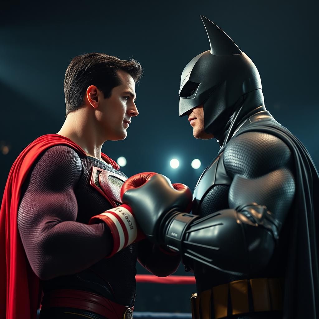 Superman and Batman Boxing Match in Arena