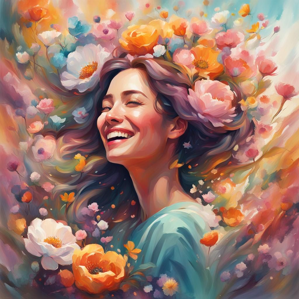 Pastel Spring: Abstract Woman with Flowers, Digital Art