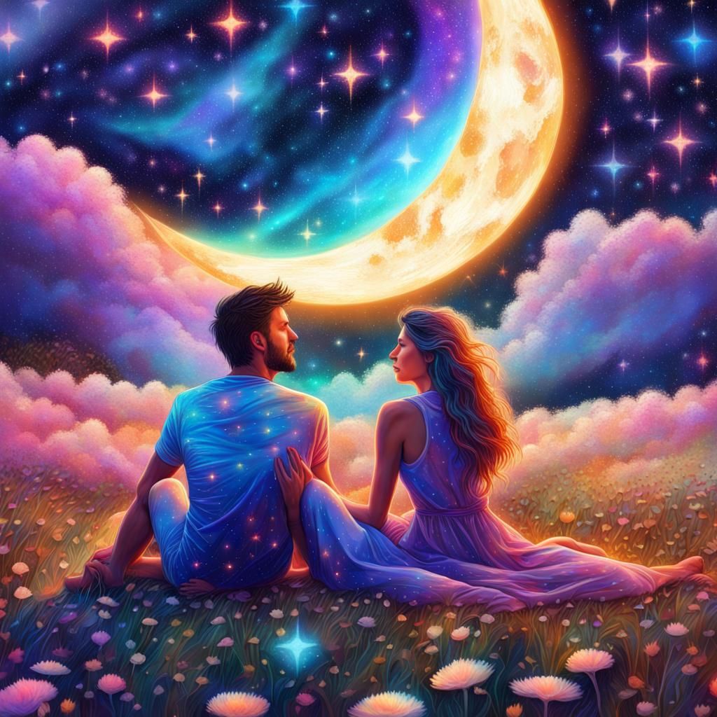 Couple Under Starlight in Astral Cosmic Style