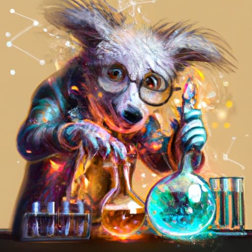 Dog Mad Scientist Mixing Chemicals: Digital Art
