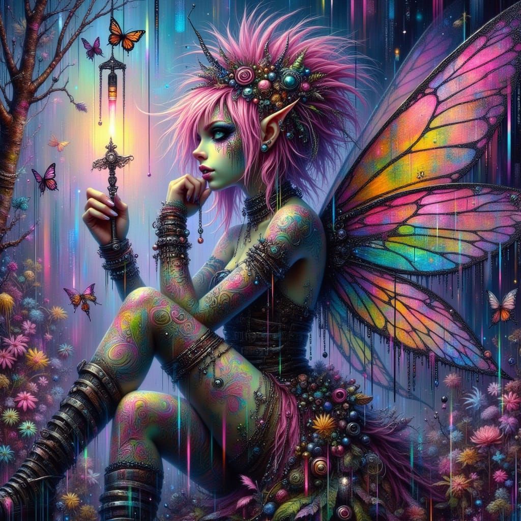 Punk Rock Vampire Fairy in Digital Glitch Style