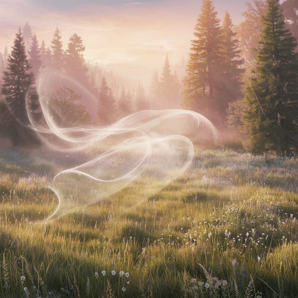 Ethereal Spring Fantasy Landscape with Blooming Wildflowers