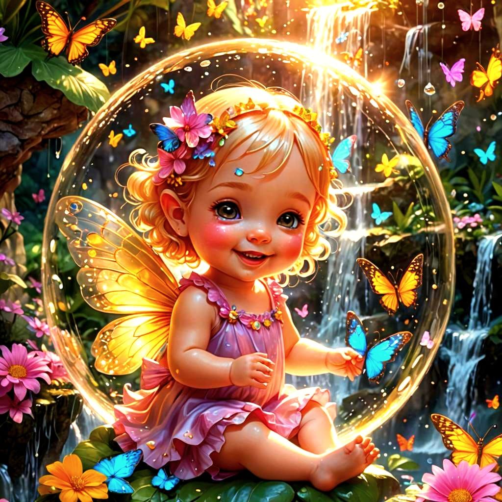 Happy Fairy with Puppies in Candy Land