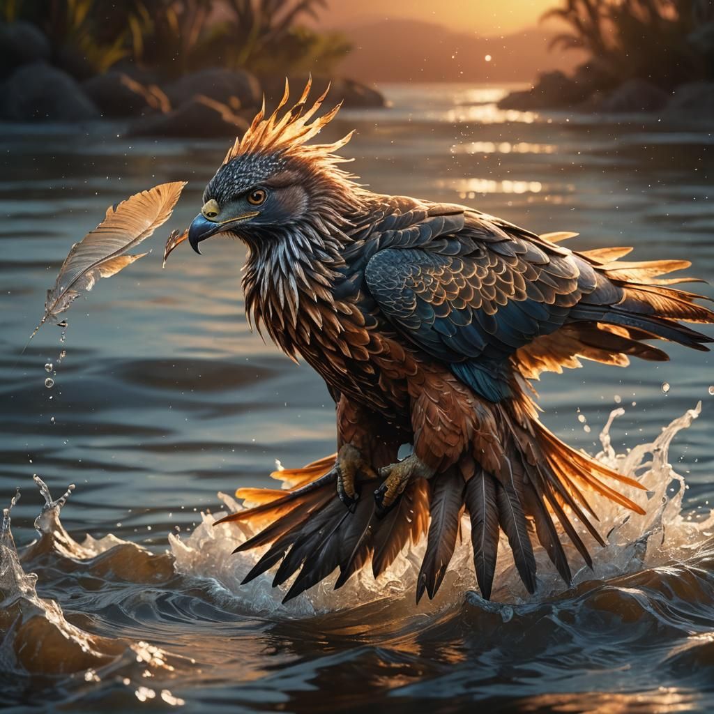 Eagle Emerging from Water: Hyperrealistic Concept Art