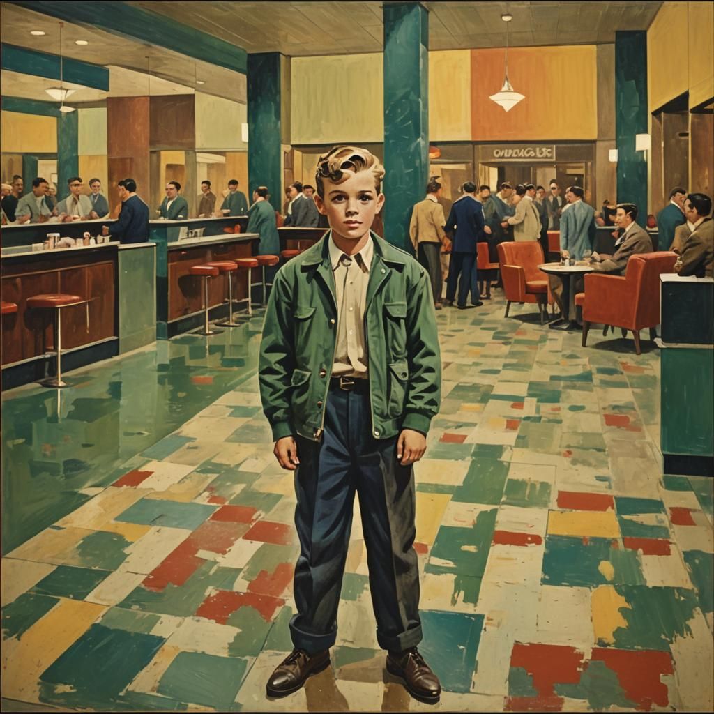 American Boy in 1950s Movie Lobby