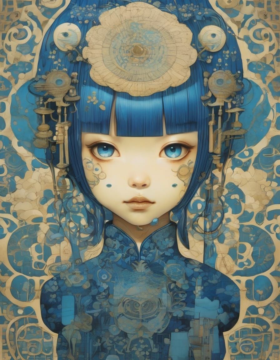 Whimsical Blue Scene in Digital Art Style