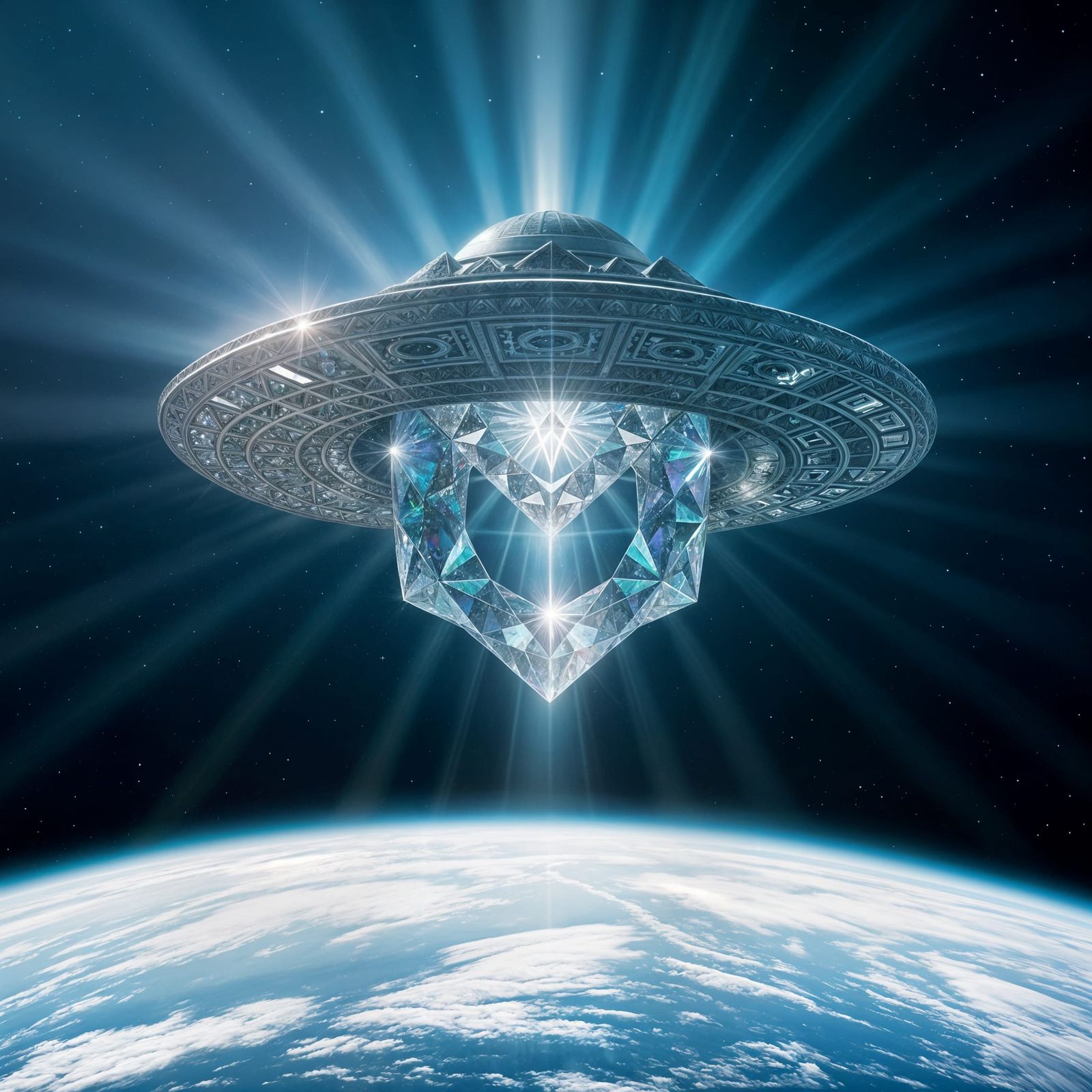 Surreal Crystal Flying Saucer Heals Earth