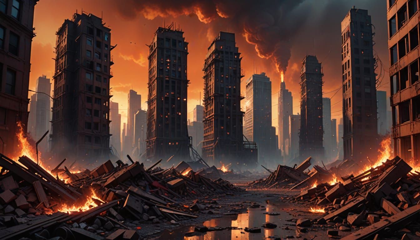 Apocalyptic Alien Metropolis in a Fiery Dystopian Haze